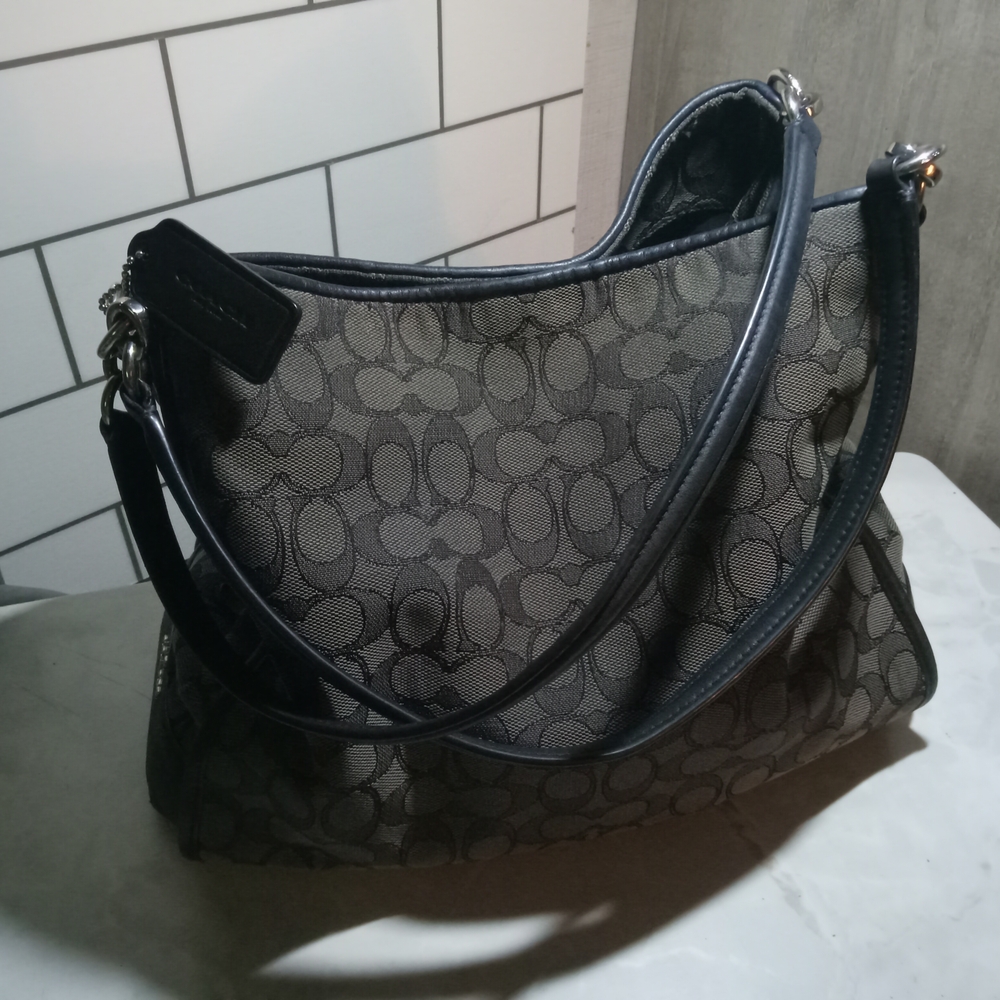 Coach Brown and Black Shoulder Bag with Signature Monogram